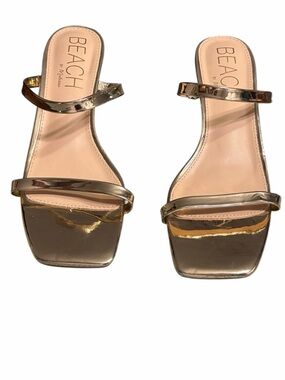 Beach by Matisse Gold Metallic Two-Strap Slide Mules